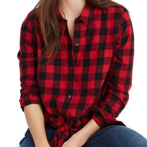 Flannel Tie-Front Shirt in Buffalo Check XXS